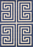 Unique Loom Athens Collection Classic Geometric Modern Border Design Area Rug (7' 0 x 10' 0 Rectangular, Navy Blue/ Beige)