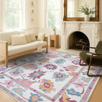 Fame Living Pink Oushak Rug, Modern, Vintage, Turkish, Eclectic, Floral, Pastel, Washable, Large Area Rugs for Living Room, Dining, Bedroom, Girls, Boys, 7'5"x9'8"
