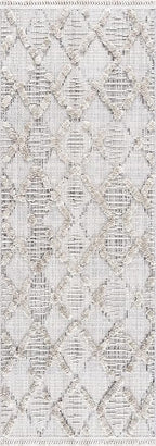 Hauteloom Bogtong Farmhouse Living Room Bedroom Moroccan Trellis Area Rug - Soft Shaggy High Low Carpet - High Pile - Bohemian, Boho - Gray, Beige, Cream - 7'10" x 10'