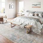 5x7 Washable Area Rug Beige Blue Abstract Living Room Bedroom Throw Rug Neutral Modern Non Slip Soft Low Pile Carpet for Kitchen Dining Room Office Entryway