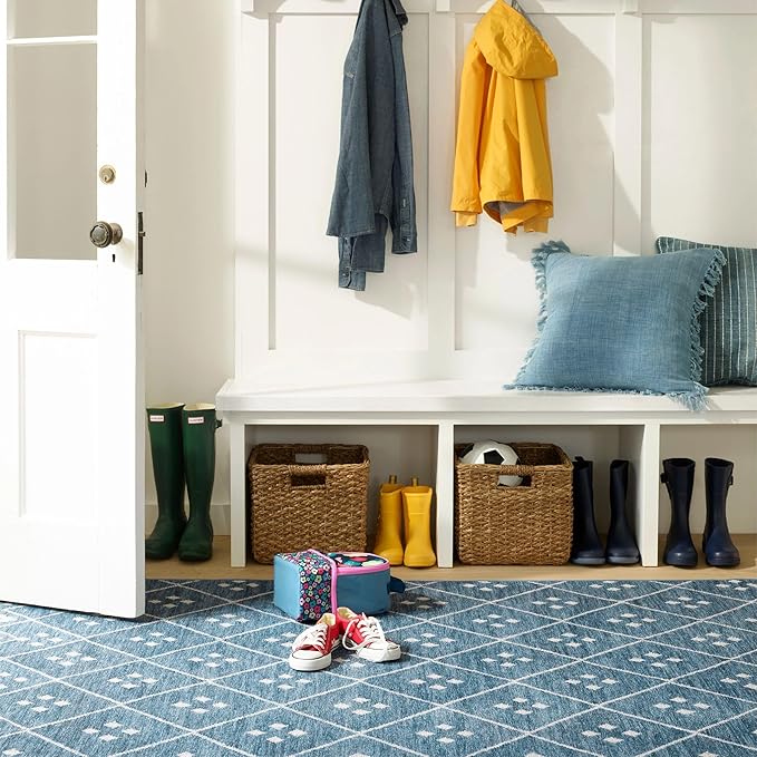 Dash and Albert Kota Machine Washable Area Rug - Runner - 2.5' x 8' Indigo - Diamond Accent Rug - Anti-Slip Backing, Lightweight, Machine Washable, High Traffic Areas Kitchen, Mudroom, Laundry Room