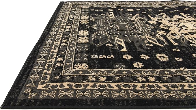 Unique Loom Taftan Collection Border Geometric Tribal Inspired Design Area Rug (4' 0 x 6' 0 Rectangular, Black/ Gray)