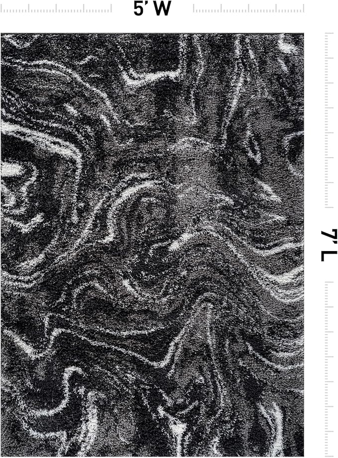 Rugshop Abstract Marble Shag Area Rug Anthracite Dark Gray 5' x 7' Great for Bedrooms, Living Rooms, or Under Coffee Tables