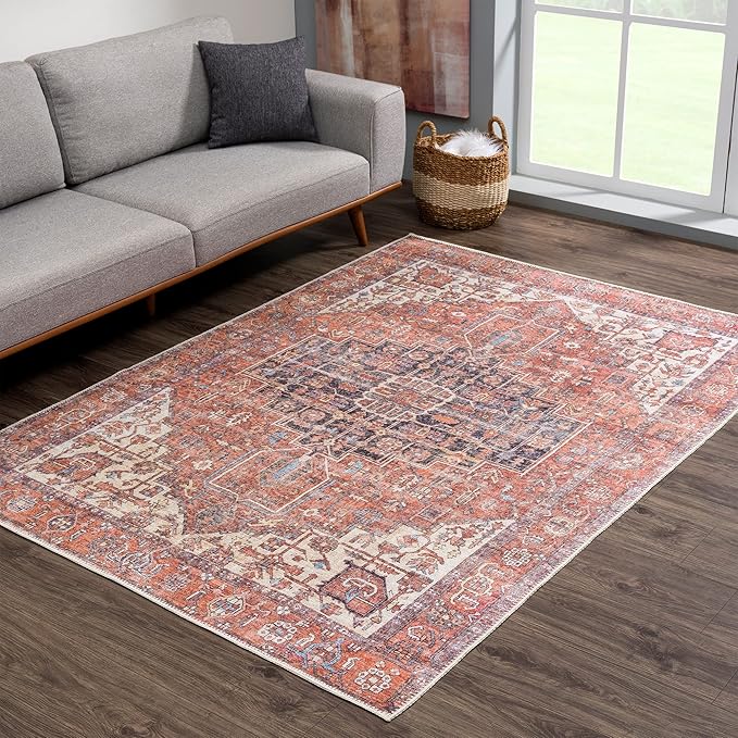 Bloom Rugs Washable 9' x 12' Rug - Red/Orange/Beige Traditional Area Rug for Living Room, Bedroom, Dining Room, and Kitchen - Exact Size: 9' x 12'