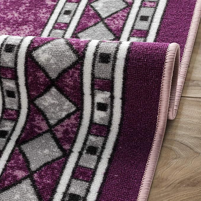 Antep Rugs Alfombras Modern Bordered 3x5 Non-Skid (Non-Slip) Low Profile Pile Rubber Backing Indoor Area Rugs (Purple, 3' x 5')