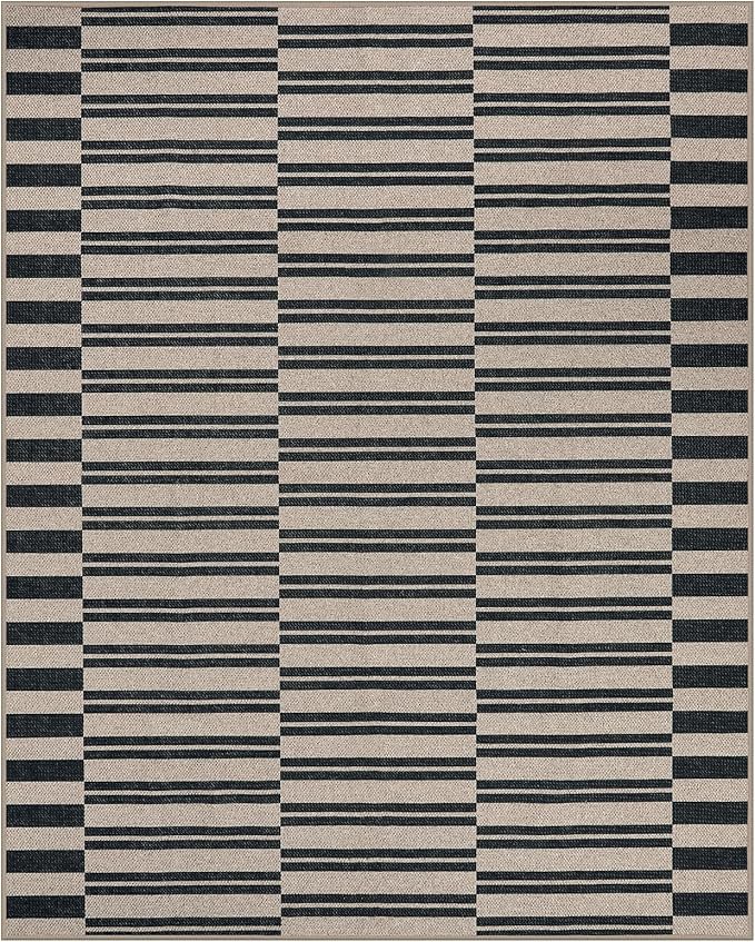 Lahome Striped Easy Jute Carpet, 8x10 Living Room Rugs Indoor Outdoor Patio Dining Room Rug, Farmhouse Non Slip Non Shedding Non Shedding Black Carpet for Deck Backyard Mudroom