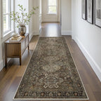 Bavni Washable Runners for Hallways 2X10, Ultra-Thin Non Slip Long Runner Rug, Print Vintage Aesthetic Carpet Runner, Low Pile Rugs for Kitchen Porch Bedroom, Brown