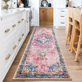 2x8 Runner Rug Pink Boho Area Rug for Hallway Entryway Kitchen Laundry Room Bathroom Bedroom Non Slip Blush Vintage Rug Indoor Lightweight Carpet