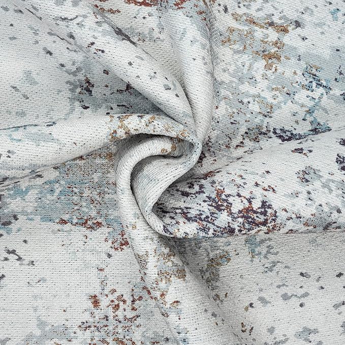 GLN Rugs Contemporary Collection - Machine Washable Area Rug, Contemporary Washable, Non Slip, Low Pile Chenille Rug, Living Room, Bedroom, Kitchen Rug (5' x 7' White/Grey/Blue/Brown)