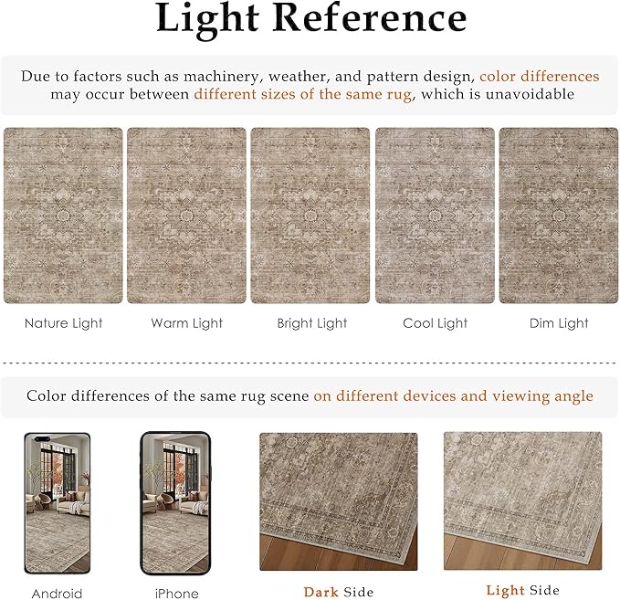 HUGEAR Washable Hallway 2x6 Runner Rugs Retro Brown Vintage Distressed Non Slip Stain Resistant Low Pile Neutral Throw Carpet for Bedside Kitchen Entryway Home Decor