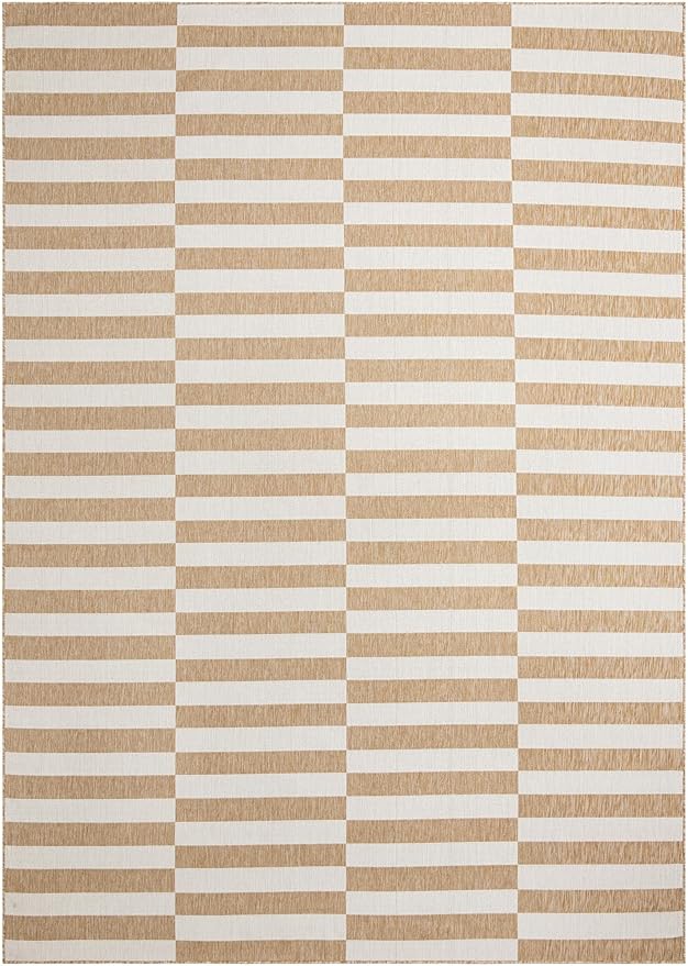 Unique Loom Outdoor Striped Collection Area Rug - Striped (10' x 14' 1" Rectangle Taupe/Ivory)