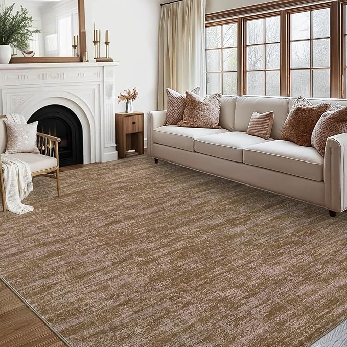 RUGSREAL Large Solid Color Area Rug for Living Room Washable Bedroom Area Rug Non-Slip Low-Pile Modern Contemporary Indoor Area Rugs Home Office Throw Carpet for Dining Room, 8' x 10' Taupe