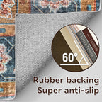 YJ.GWL Area Rugs for Living Room 6x9 Machine Washable Rugs, Non Slip Floral Vintage Rug Indoor Carpet, Stain Resistant Large Rug for Bedroom Dining Room, Brown Blue