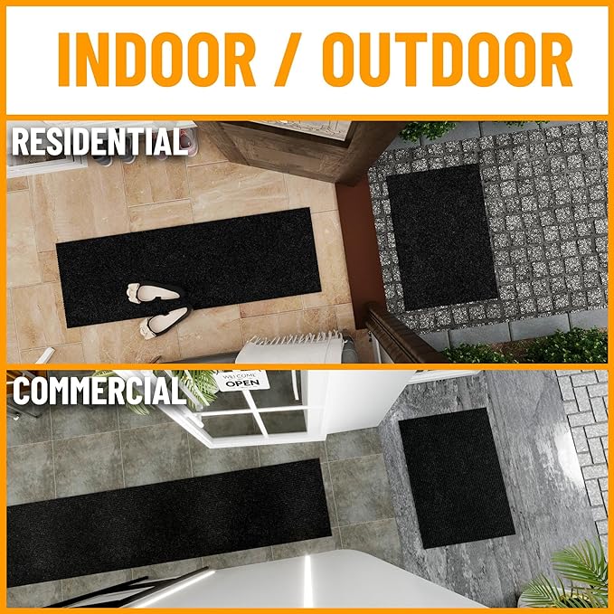 Ottomanson 3'11" x 31' Hallway Runner with Scraper Pile - Extra Durable Non-Slip Rug Mat for Indoor & Outdoor Use - Ideal for Kitchen, Entryway & Garage - High-Traffic Carpet, Black