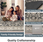 Well Woven Asha Rome Black 7'7" x 9'10" Area Rug - Oriental Floral Pattern, Easy Clean, Floor-Friendly Backing - for Living Room, Bedroom, and Dining Room