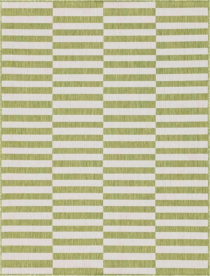 Unique Loom Outdoor Striped Collection Area Rug - Striped (9' x 12' Rectangle, Green/Ivory)