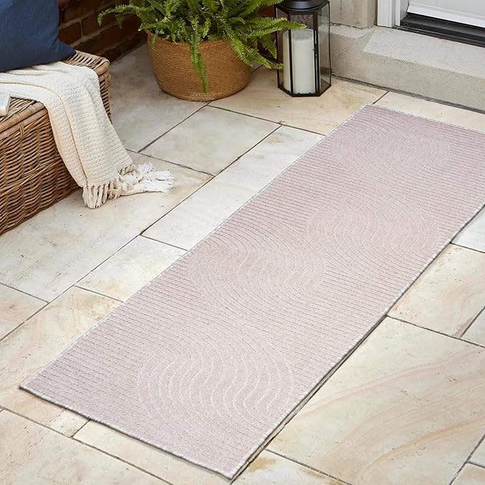 JONATHAN Y Hallie High-Low Curve Ivory/Cream Indoor/Outdoor Runner Rug, 2x8, Minimalist, Pet Friendly, Non-Shedding, Stain Resistant, Hose-Washable for Backyard, Patio, Porch (SCN100B-28)