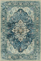 Area Rugs 2'6''x12' Washable Non-Slip, Floral Vintage Distress Print Pattern Medallion Carpet for Living Room Bedroom Dining Room, Dark Blue Vintage