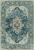 Area Rugs 3'x4' Washable Non-Slip, Floral Vintage Distress Print Pattern Medallion Carpet for Living Room Bedroom Dining Room, Dark Blue Vintage