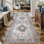 Tangsoo 3x10 Runner Rug for Hallway Long Washable Hallway Runner Rugs, Non Slip Vintage Soft Low Pile Rug Runner, Indoor Oriental 10ft Carpet Runners for Living Room Kitchen Bedroom Blue/Orange