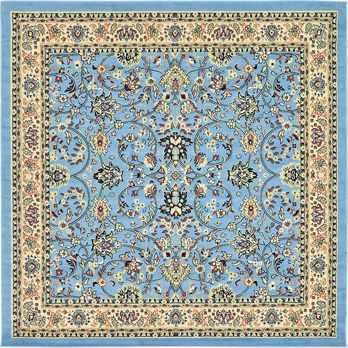 Unique Loom Sialk Hill Collection Area Rug - Washington (8' Square Light Blue/Navy Blue)