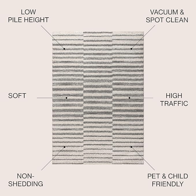 JONATHAN Y Lyla Offset Stripe Gray/Cream Indoor Area Rug, 8x10, Contemporary, Modern, Easy-Cleaning for Living Room, Bedroom, Kitchen, Pet Friendly, Non-Shedding (MOH204A-8)