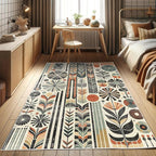Ambesonne Bohemian Decorative Rug, Retro Mid Century Inspired Abstract Patterns on Ivory Background, Quality Carpet for Bedroom Dorm and Living Room, 2' x 5', Dark Orange and Reseda Green