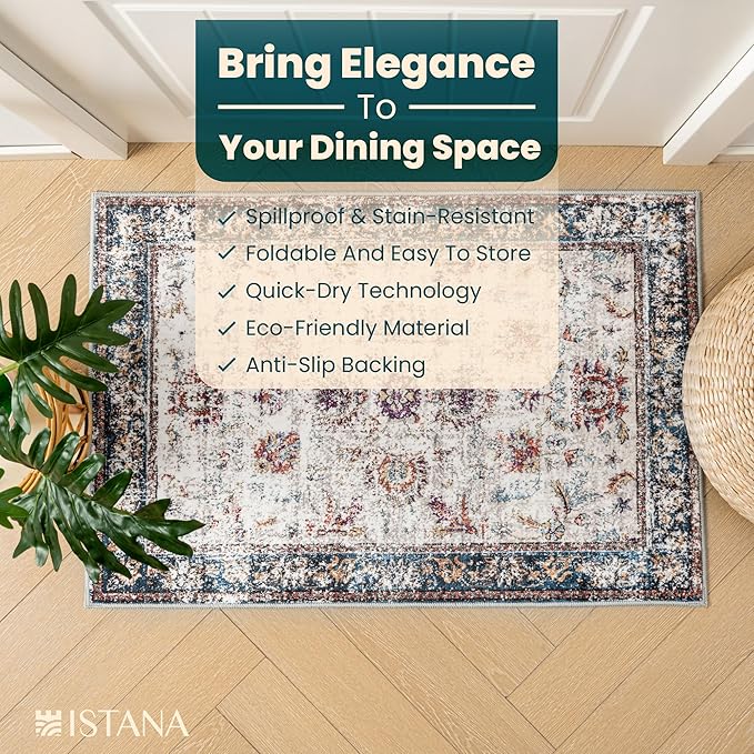Istana Area Rug 2x4 - Multi Colors 2x4 Washable Rug Non Slip - Pet Friendly Living Room Rug - Non Shedding Washable Rugs for Bedroom - Foldable Bathroom Rugs