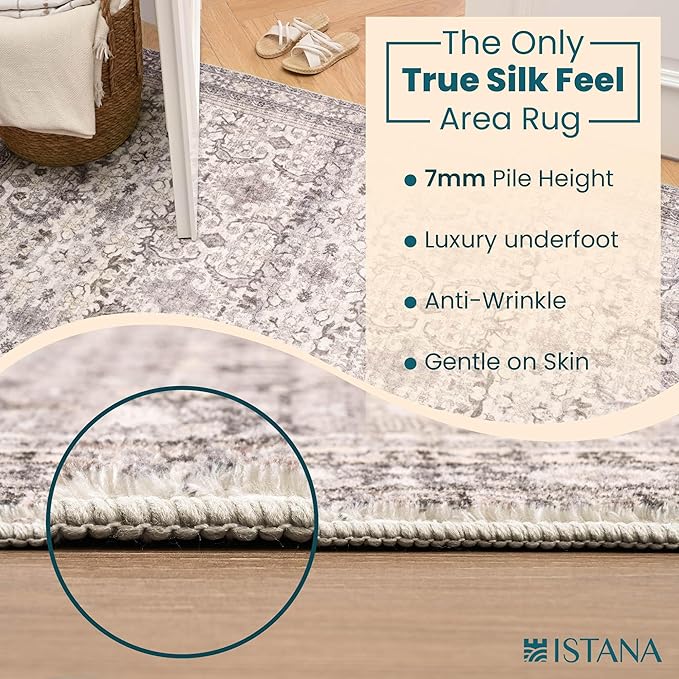 Istana Hallway Runner Rug 2x8 – Beige Grey/Light Cream Entryway Rug -Silk's Soft Touch Runners for Hallways - Stylish Kitchen Runner Rug Non Slip