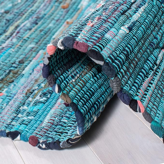 SAFAVIEH Rag Rug Collection Accent Rug - 3' x 5', Blue & Multi, Handmade Boho Stripe Cotton, Ideal for High Traffic Areas in Entryway, Living Room, Bedroom (RAR121B)