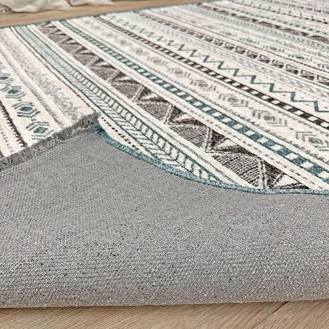 Alfa Rich 7x10 Blue Gray White Washable Area Rugs for Living Room Bedroom Kitchen Cotton Decor Rug