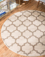 Rugs.com Lattice Collection Rug – 8 Ft Round Beige Medium Rug Perfect for Kitchens, Dining Rooms