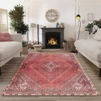 Bloom Rugs Washable Non-Slip 3' x 5' Rug - Red/Multicolor Traditional Bordered Area Rug for Living Room, Bedroom, Dining Room, and Kitchen - Exact Size: 3' x 5'