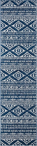 SAFAVIEH Tulum Collection Runner Rug - 2' x 19', Navy & Ivory, Moroccan Boho Tribal Design, Non-Shedding & Easy to Clean, Ideal for Living Room, Hallway, Foyer, Bedroom (TUL272N)