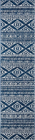 SAFAVIEH Tulum Collection Runner Rug - 2' x 21', Navy & Ivory, Moroccan Boho Tribal Design, Non-Shedding & Easy to Clean, Ideal for Living Room, Hallway, Foyer, Bedroom (TUL272N)