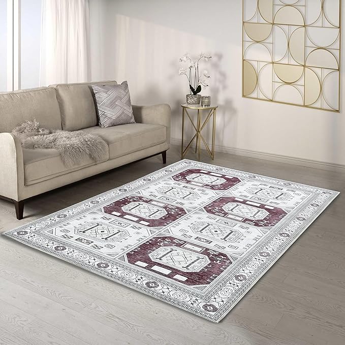 Fame Living Faded Oushak Rug, Turkish Vintage Floral Pastel Large Oversized Area Rugs for Living Room Dining Bedroom Kitchen Bathroom Nursery (848CrRd, 7'5" x 9'8")