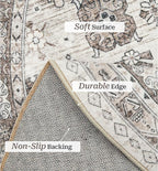zesthome Washable Round Area Rugs - Non-Slip 6ft Round Rugs, Ultra-Thin Large Circle Rugs for Living Room, Soft Low Pile Rug for Bedroom, Kitchen, Nursery - Vintage Round Rug(Brown/Beige,6'x6')