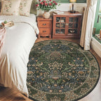 6ft Round Area Rugs for Living Room, Washable Floral Circle Rug Non Slip Low Pile, Vintage Boho Botanical Birds Throw Carpet for Farmhouse, Bedroom, Dining Room, Retro Gold/Green