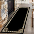Greek Key Runner Rug for Entryway, 2.6x10ft, Black Gold Geometric Border Area Rugs for Bedroom, Meander Pattern Fade Resistant Home Decor Carpet, Soft Reduce Noise Entry Mat for Kitchen