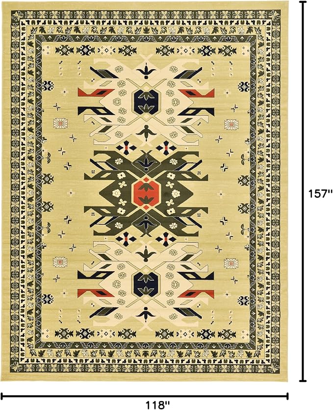 Unique Loom Taftan Collection Border Geometric Tribal Inspired Design Area Rug (9' 10 x 13' 0 Rectangular, Gold/ Gray)