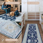Fame Living Navy Blue Oushak Rug, Modern, Vintage, Turkish, Eclectic, Floral, Pastel, Washable, Area Rugs for Living Room, Dining, Bedroom, Nursery, Girls, Boys, 5'9"x8'9"
