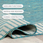 Nuloom Asha Teal/Ivory, 9'6" x 12', Casual, Striped Border, Soft and Cozy, High Traffic, Stain Resistant, Easy Clean, Durable Area Rug for Indoor/Outdoor Patio, Deck, Porch, Garden, Courtyard