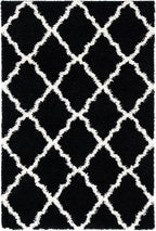 SAFAVIEH Dallas Shag Collection Accent Rug - 4' x 6', Black & Ivory, Trellis Design, Non-Shedding & Easy Care, 1.5-inch Thick Ideal for High Traffic Areas in Entryway, Living Room, Bedroom (SGD257Z)