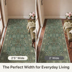 Bavni 2'6''x6 Rug Runners for Hallways, Washable Runner Rug Non Slip, Vintage Floral Print Style Rugs for Bedroom-Lightweight Low Pile Carpet for Hallways Bathroom, Forest Green
