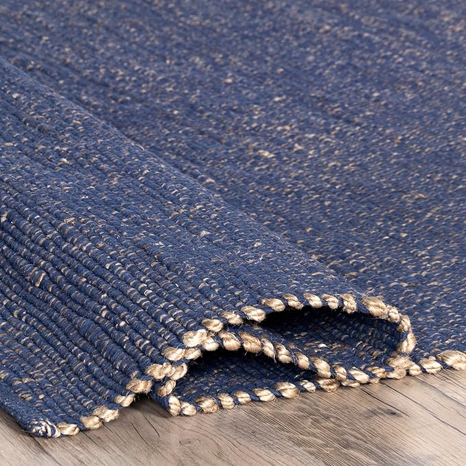 nuLOOM 5x8 Elfriede Jute & Cotton Hand Woven Area Rug, Blue, Solid Rustic Farmhouse Style, Weaved Design, Natural Fiber, For Bedroom, Living Room, Dining Room, Hallway, Office, Entryway