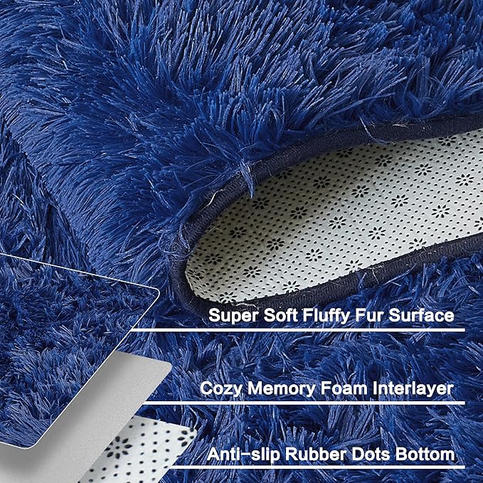Andency Navy Soft Area Rugs for Living Room Bedroom, 5x8 Fluffy Shaggy Bedside Rug, Non-Slip Large Shag Fuzzy Plush Carpets for Bedroom Kids Dorm Nursery Home Decor Aesthetic