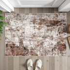 2x3 Small Washable Area Rug: Non-Slip Indoor Door Mat for Entrance Doorway Kitchen Bedroom Living Room - Abstract Farmhouse Throw Rug for Modern Home Decor Brown Khaki White