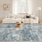 Nakagishi 10x14 Area Rugs Living Room: Washable Abstract Large Neutral Soft Rug Stain Resistant Modern Indoor Floor Non-Slip Carpet for Bedroom Nursery Kids Playroom Office Dining Room Dorm-Blue Brown