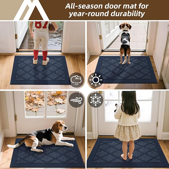 COSY HOMEER Non-Slip Door Mat 20"x32", Entryway Rugs Low Profile Absorbent Dirt Trapper Doormat for Front Entrance, Washable Polypropylene Entry Mat (Blue)
