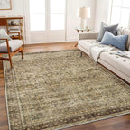 Area Rug 6x9 Washable Rug Dark Brown Vintage Traditional Distressed Thin Retro Kitchen Indoor Floor Cover Non Slip Carpet Floral Print Mat Living Room Bedroom Dining Room